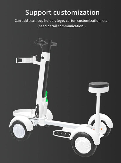 White four-wheel electric golf scooter with folding mechanism and aluminium alloy frame