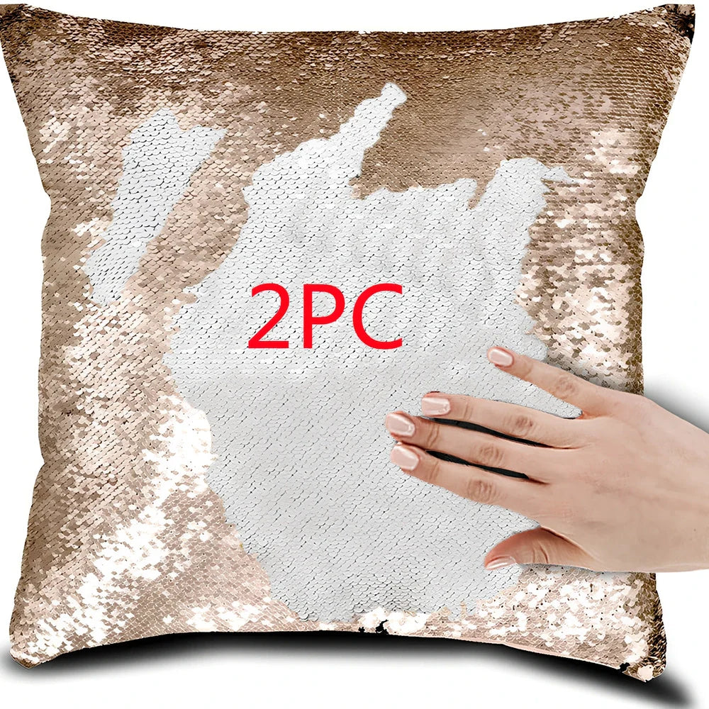 40x40cm square pillow cover showing colour-changing portrait pattern on knitted polyester fabric