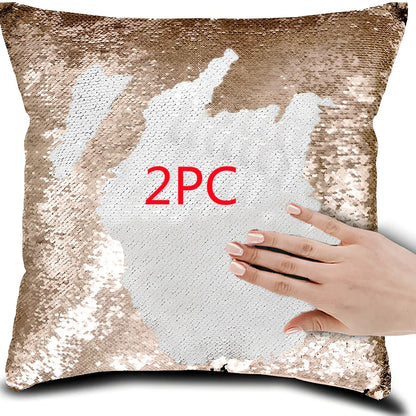 40x40cm square pillow cover showing colour-changing portrait pattern on knitted polyester fabric