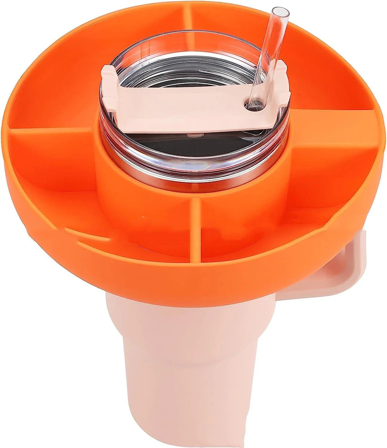 Versatile Silicone Snack Tray with four compartments, designed to attach to 40oz Stanley cups for convenient on-the-go snacking