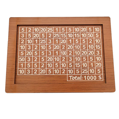 Wooden piggy bank with coin counter and side opening mechanism measuring 20cm