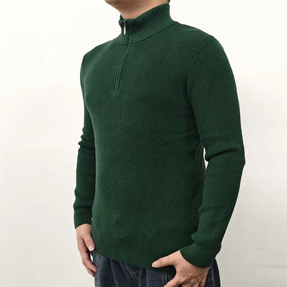 Men's black half-turtleneck zipper sweater with long sleeves, suitable for spring and autumn leisure wear