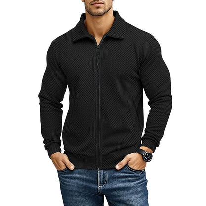 Men's casual waffle texture jacket with turn-down collar in solid colour