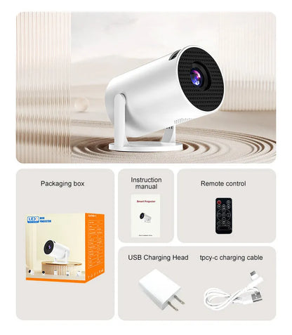 White MINI wireless portable projector with 1080p HD resolution for home entertainment