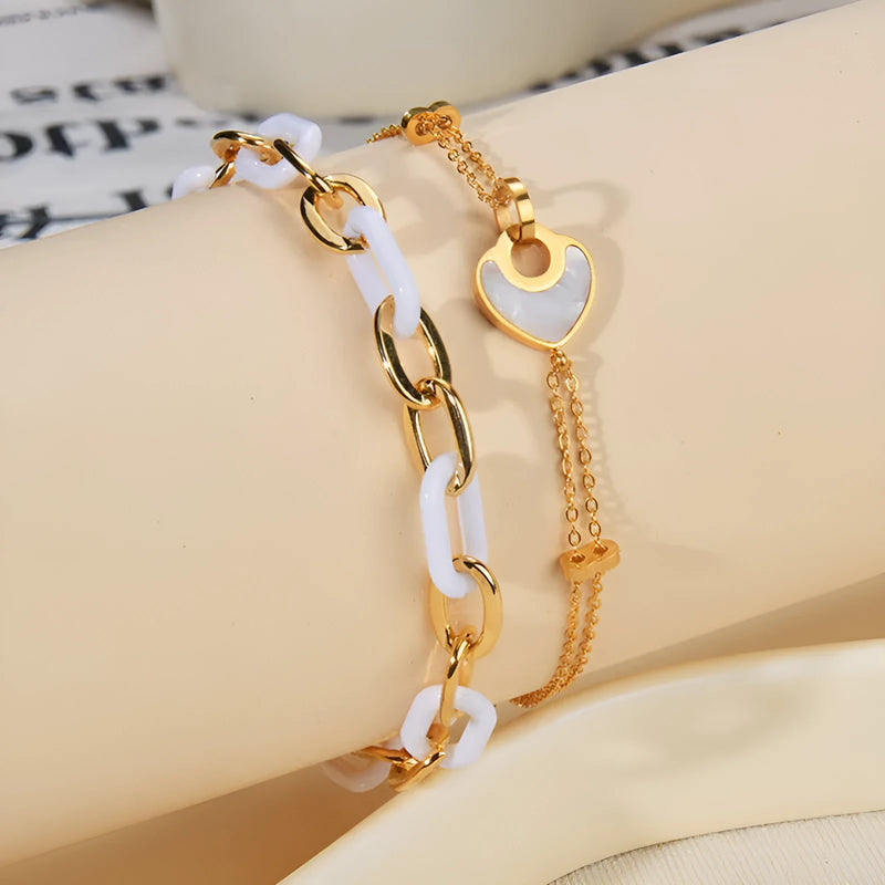Stainless steel resin bracelet with double-layer loving heart design for women, featuring electroplating treatment and ins style for travel commemoration gifts