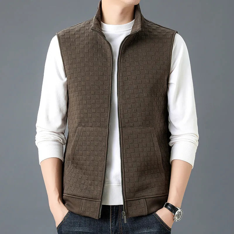 Men's casual sleeveless waistcoat vest in polyester blend fabric showing colour options
