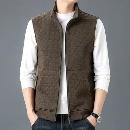 Men's casual sleeveless waistcoat vest in polyester blend fabric showing colour options