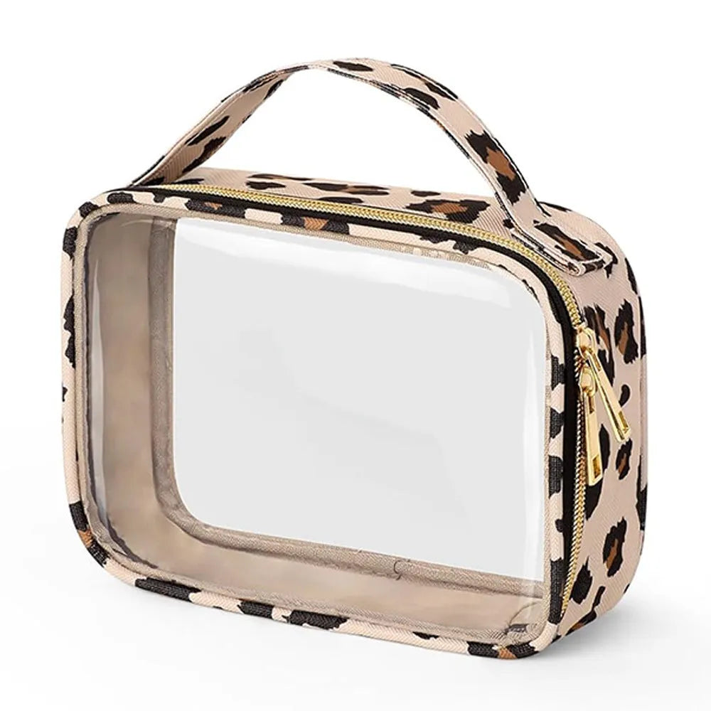 Transparent PVC lipstick storage wash bag with detachable chain showing cosmetic organisation
