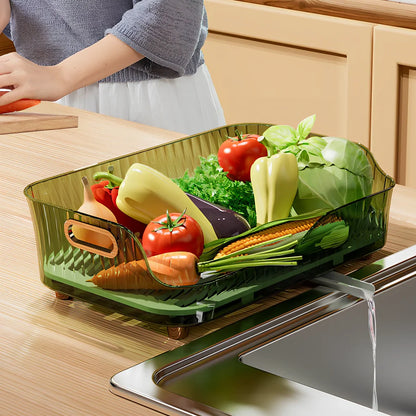 Green PET kitchen dish drain rack with organised shelving and mobile design