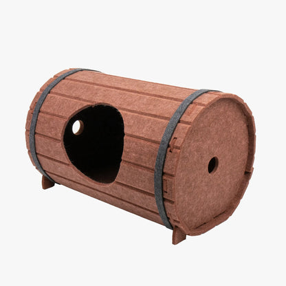 Assembled brown polyester fibre felt wine barrel cat bed for pets