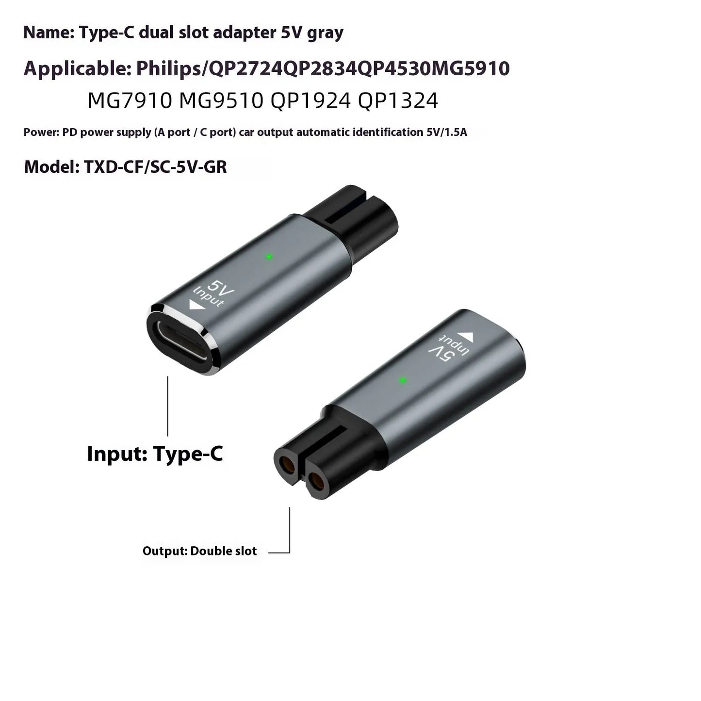 USB-C electric shaver hair clipper charging adapter with aluminium alloy housing measuring 6.5cm