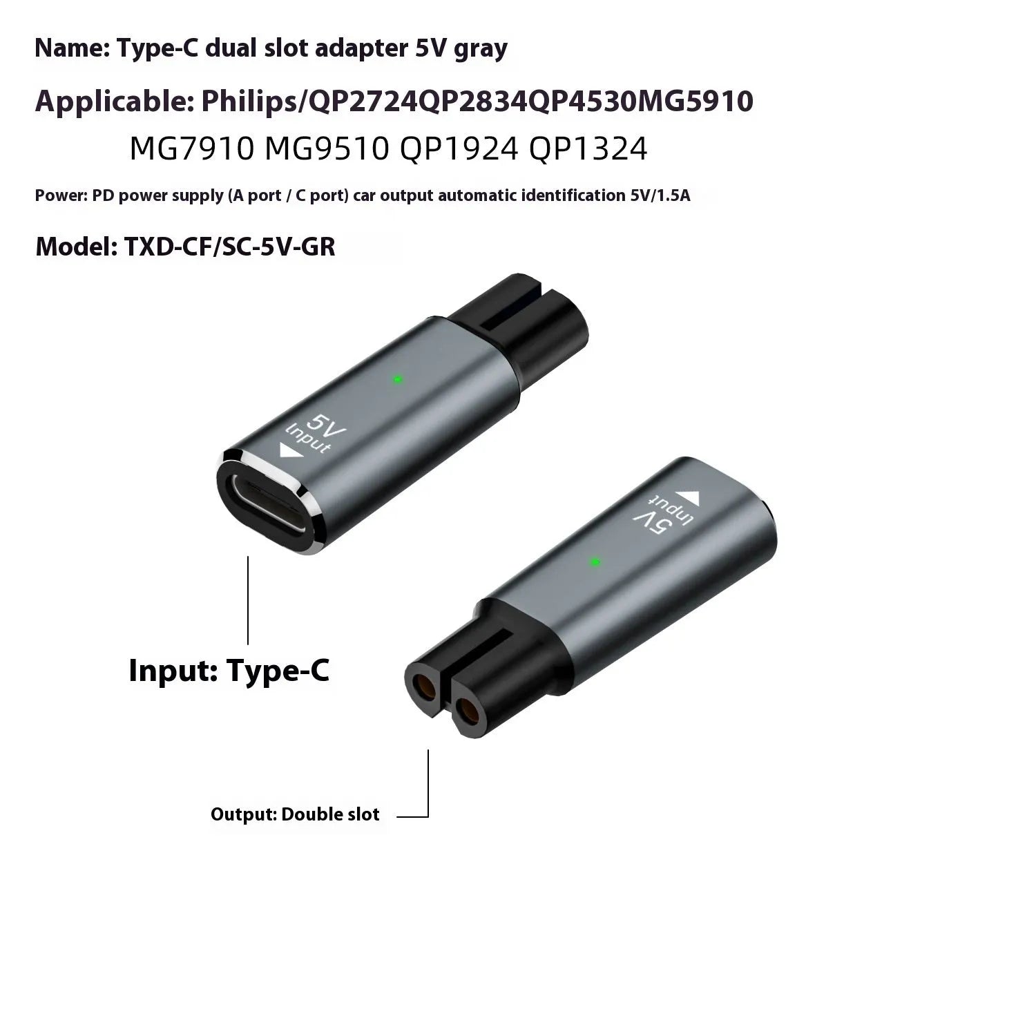 USB-C electric shaver hair clipper charging adapter with aluminium alloy housing measuring 6.5cm