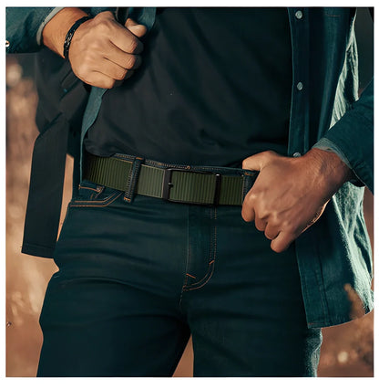 Durable Automatic Buckle 1200D Canvas Cowboy Belt - Premium Men's Accessory with Adjustable Fit and Elegant Design