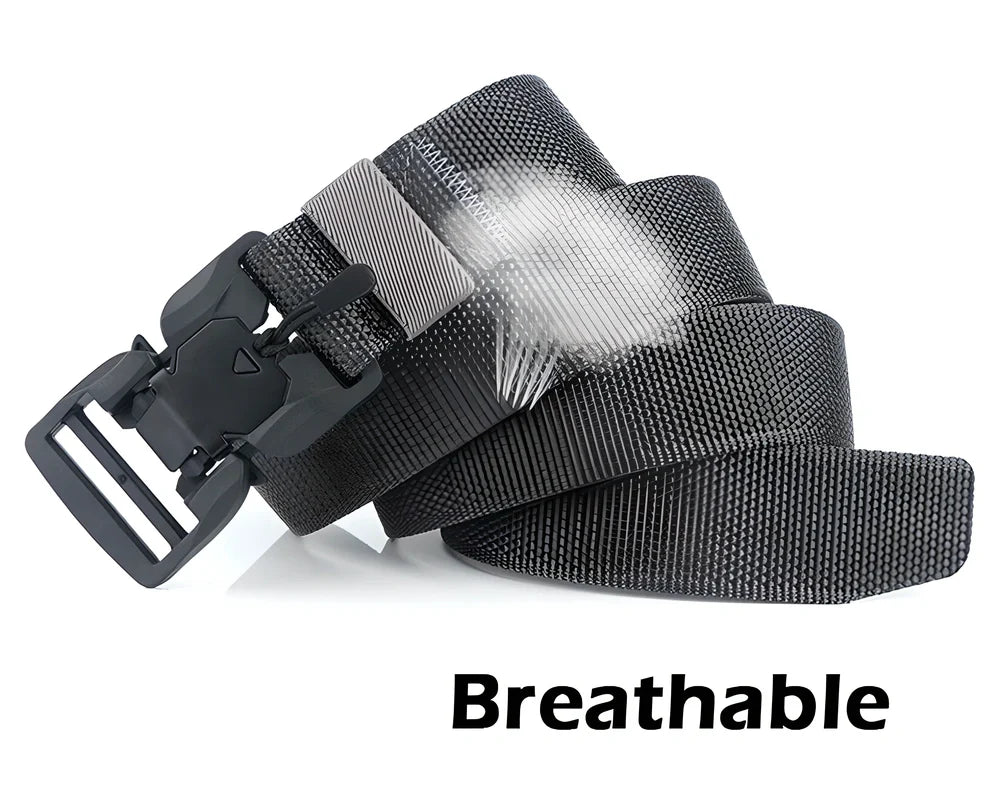 A durable, heavy-duty belt with a magnetic buckle that snaps shut effortlessly for a secure, hassle-free fit.