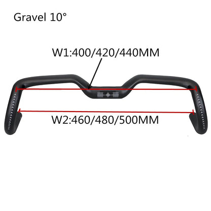 Black carbon fibre road bicycle handlebar showing large-angle outer sweep and 31.8mm clamp area.