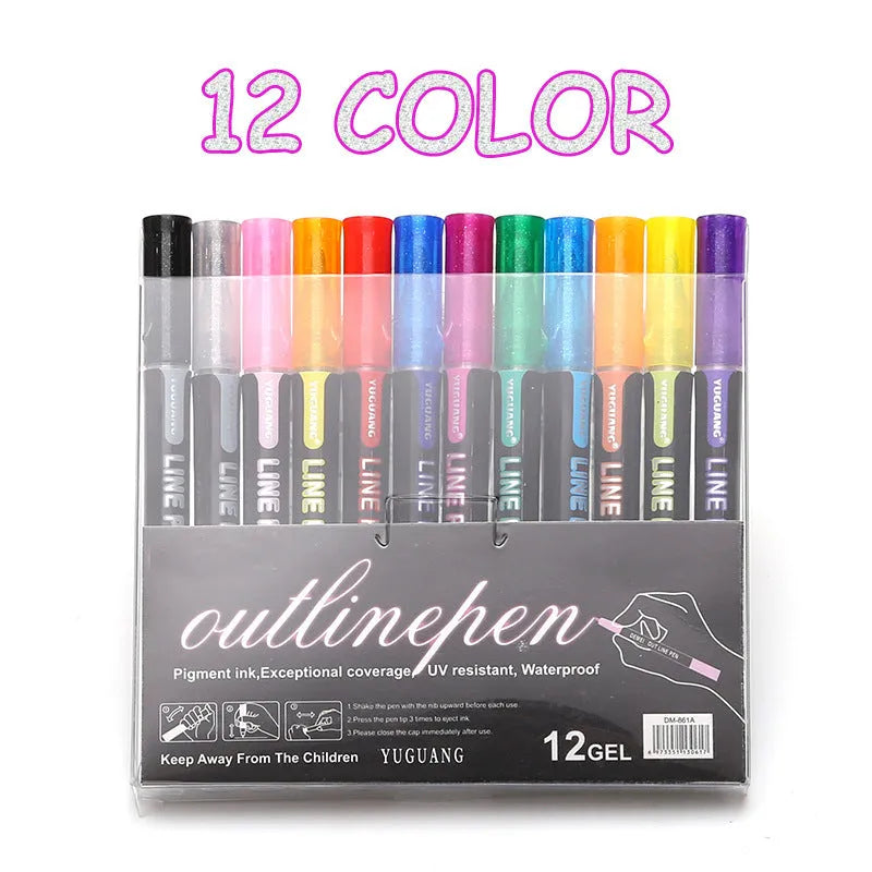 Set of eight double line signature highlighter pens in assorted colours inside a clear PET gift box.