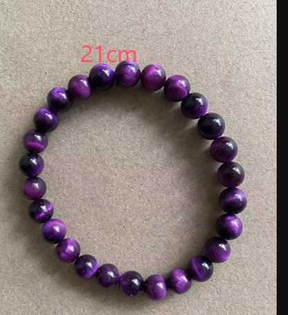 Handmade 8mm blue tiger stone couple bracelet with gold-plated inlay