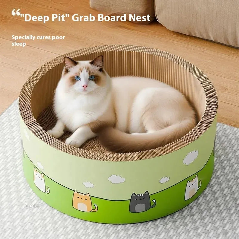 Round cat scratch board with deep pit texture, 45cm or 50cm diameter, made of corrugated paper