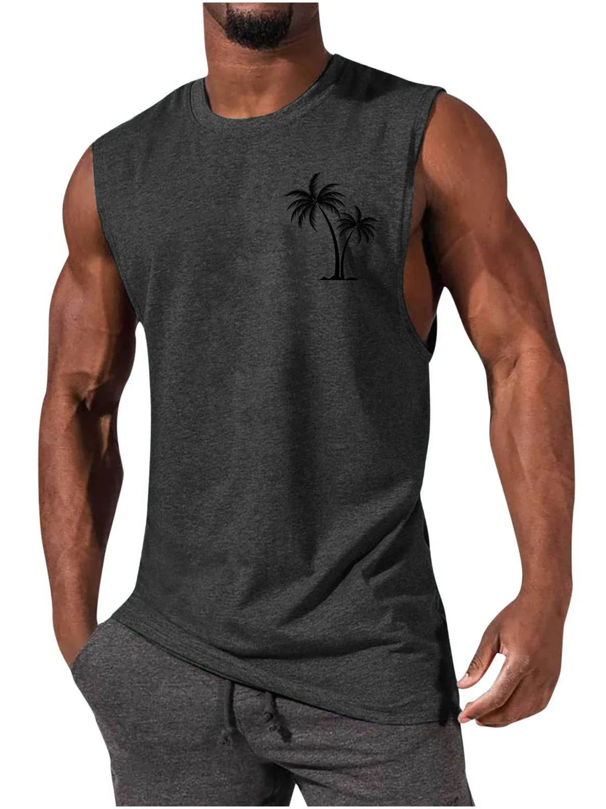 Stylish Embroidered Beach Tank Top in various colors with unique coconut tree design