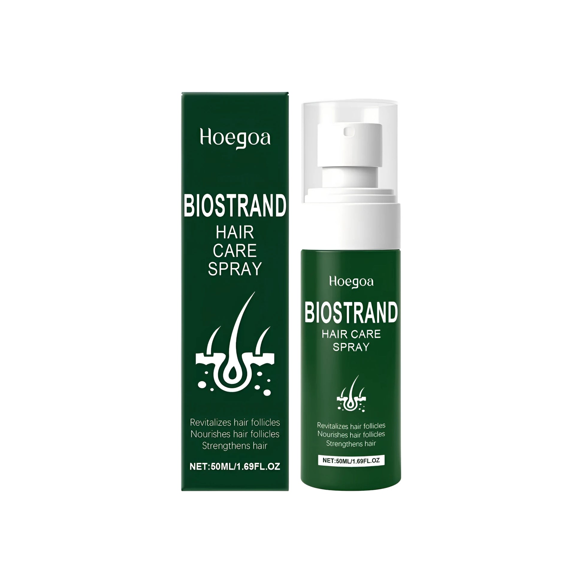 50ml hair care spray bottle with botanical ingredients including rosemary oil and ginger root oil