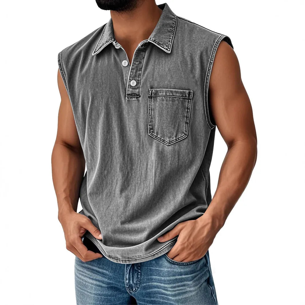 Men's loose fit short-sleeve polo shirt with 3D digital print and button front.