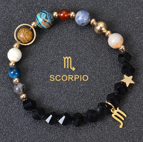 Stylish frosted stone beaded zodiac constellation bracelet for unisex wear