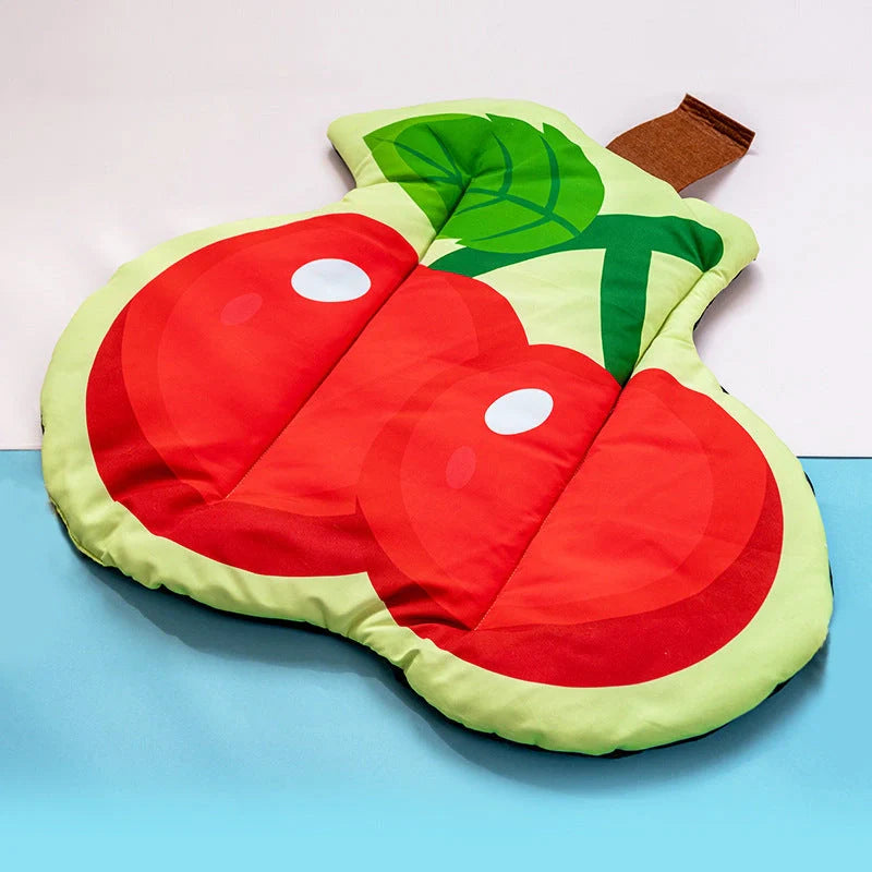 Ice Silk Pet Cooling Mat in various summer fruit designs, perfect for keeping your pet cool and comfortable during the summer.