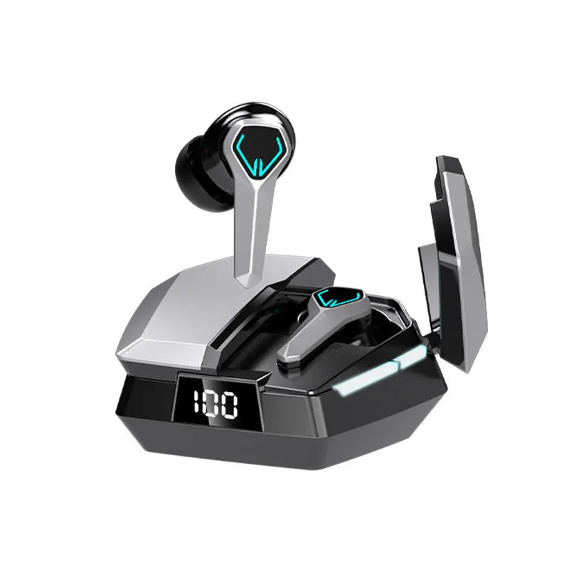 E-sports wireless in-ear Bluetooth headset with digital display, breathing light, PC ABS body, silver red yellow or white