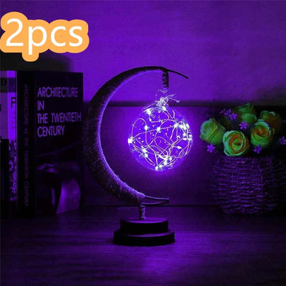 Star-shaped wrought iron LED decorative light with copper wire detailing and glass shell, measuring 280mm by 140mm by 130mm