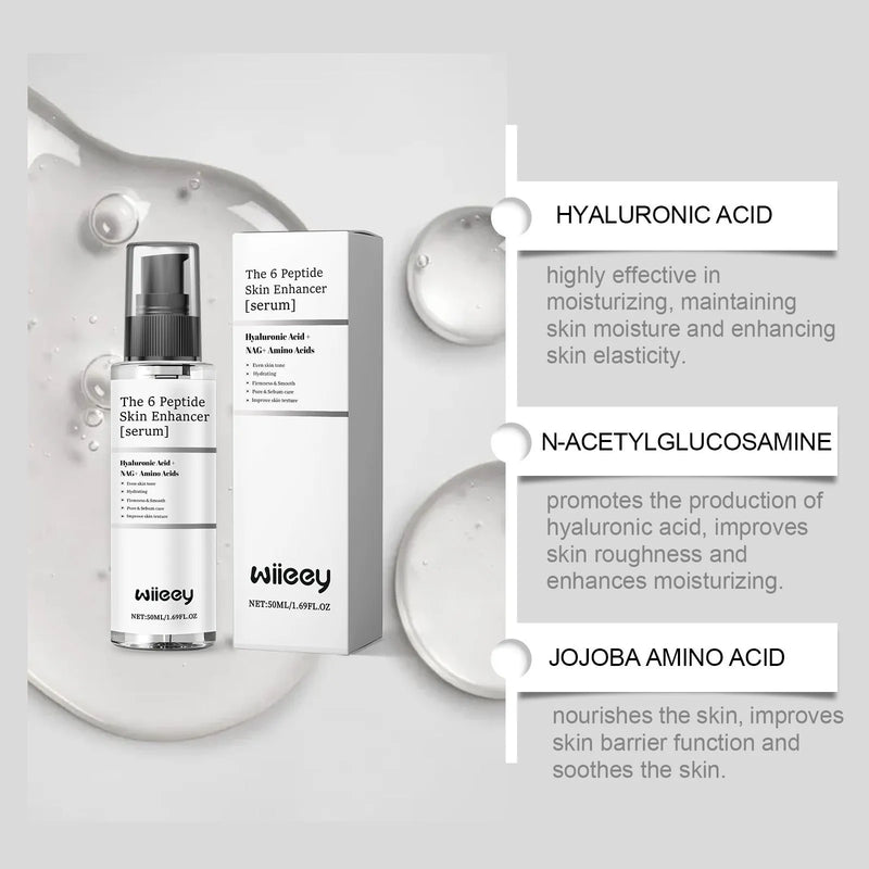 Skin Enhancer Serum with Hyaluronic Acid and N-Acetylglucosamine for Daily Facial Moisturising, 50 ml Bottle, Water-Based Serum Solution for Skin Repair and Hydration Support