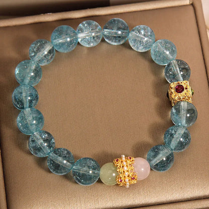 Women's flexible crystal bracelet with blue cube sugar beads and colourful crystal accents