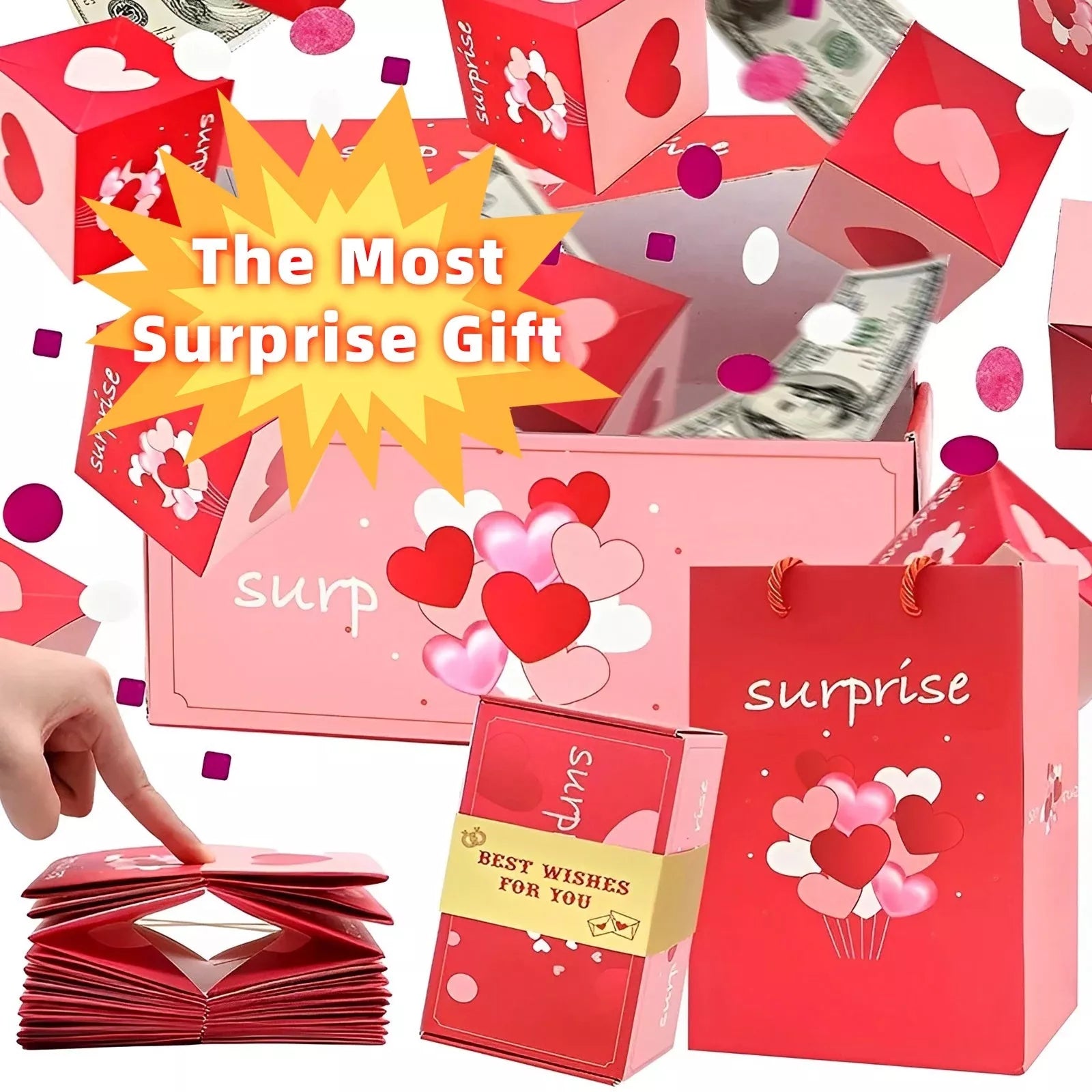 DIY folding paper surprise gift box with bouncing boxes for birthdays and holidays