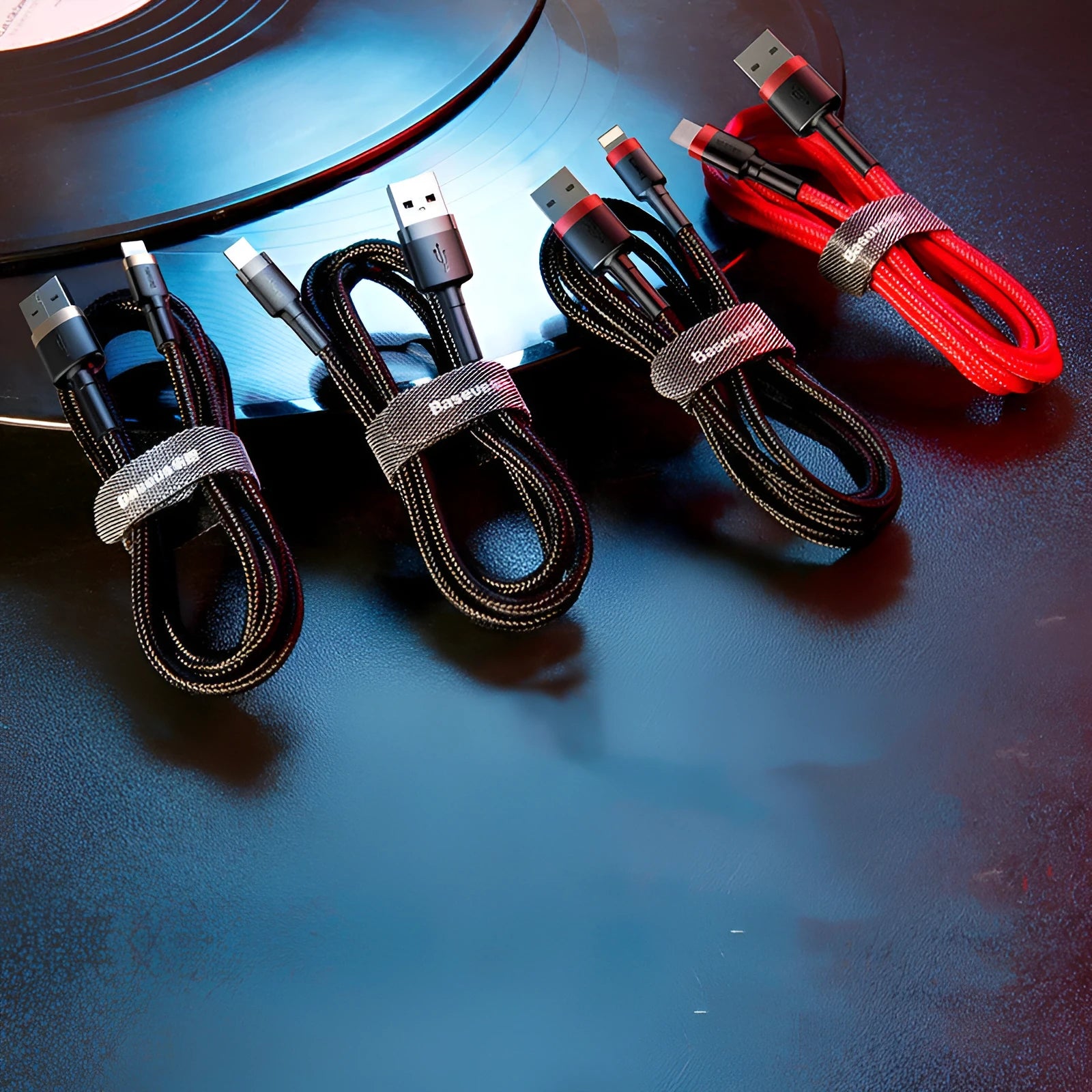 Cafule nylon braided USB to Lightning charging cable for iPhone in red and grey colour options