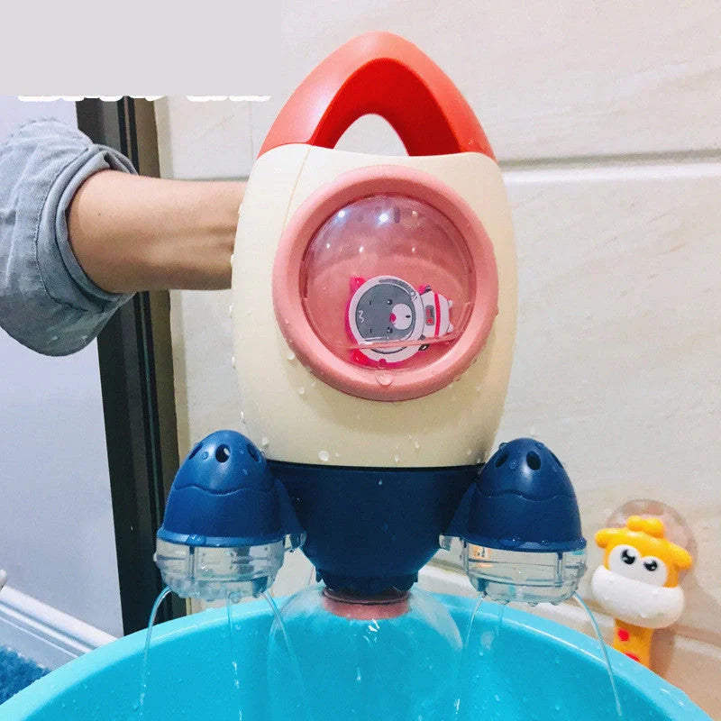 Dinosaur-shaped baby bath toy with dual water spray modes in vibrant colors