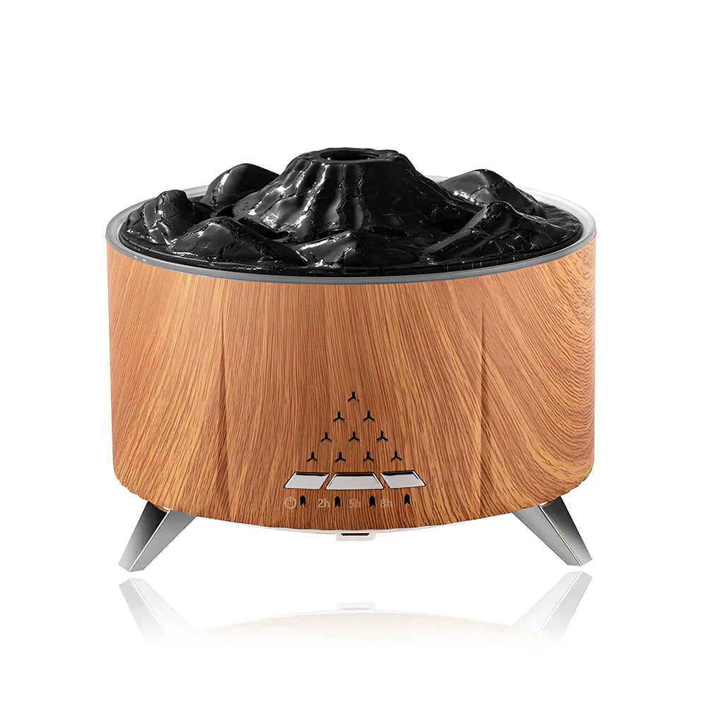 White flame aroma diffuser with Bluetooth speaker, 350ml tank, and adjustable mist output