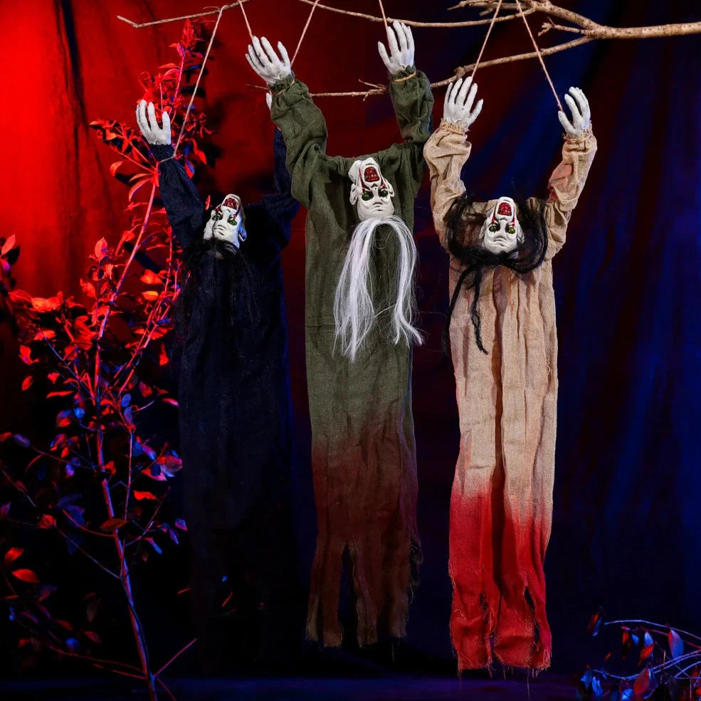 Halloween hanging ghost decoration with cloth construction and blood effect detailing