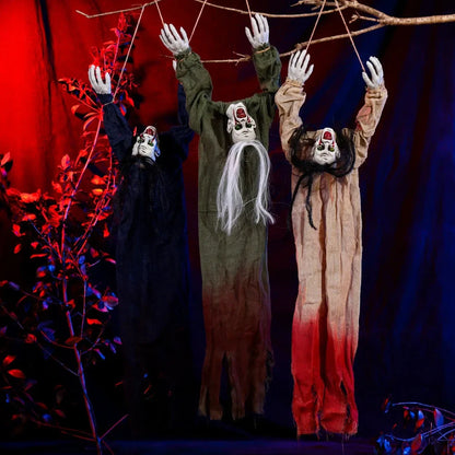 Halloween hanging ghost decoration with cloth construction and blood effect detailing
