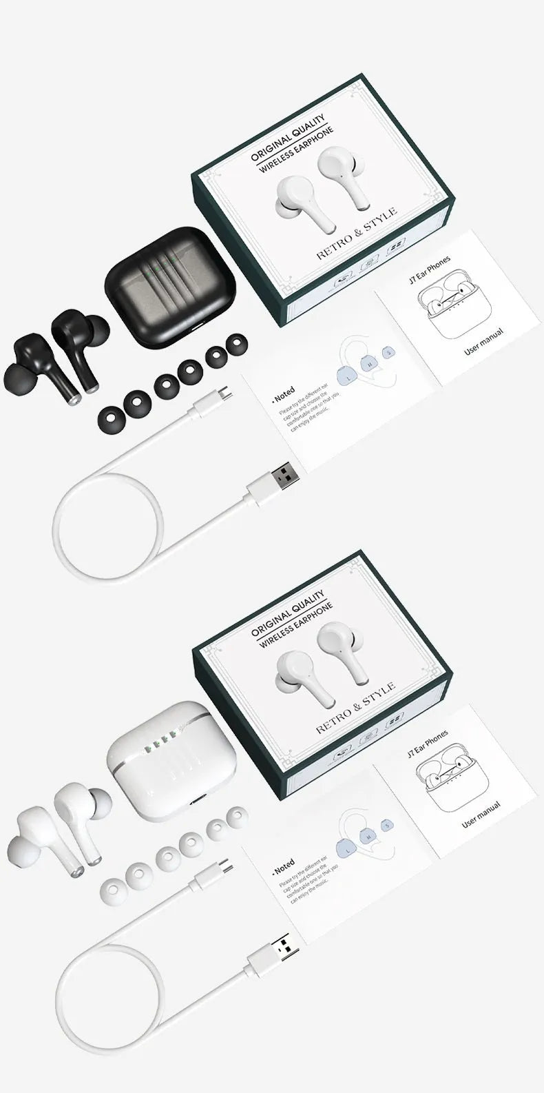In-ear ENC noise reduction sports earphones in black and white, waterproof, 4-8 hour battery, ABS material, for running and gym use