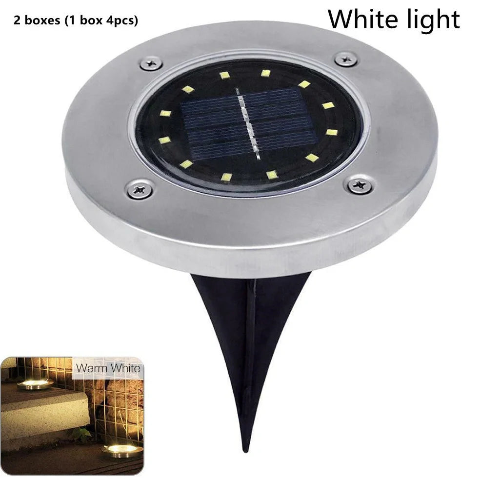 12 LED solar underground lawn light with 12x12x14cm dimensions and IP65 waterproof rating