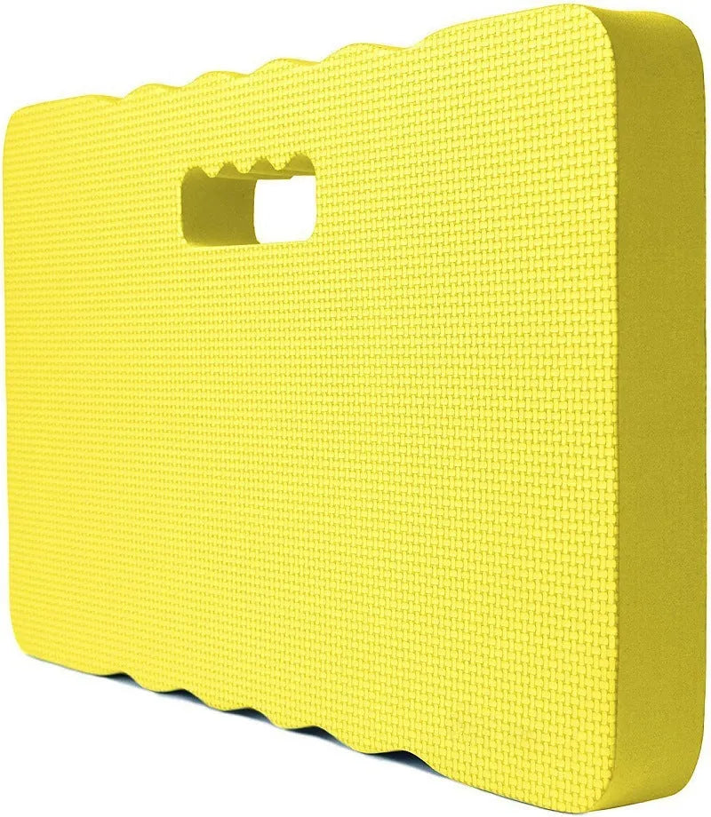 A plastic garden kneeler pad hassock in one of five colours: black, blue, grey, rose red, or yellow.