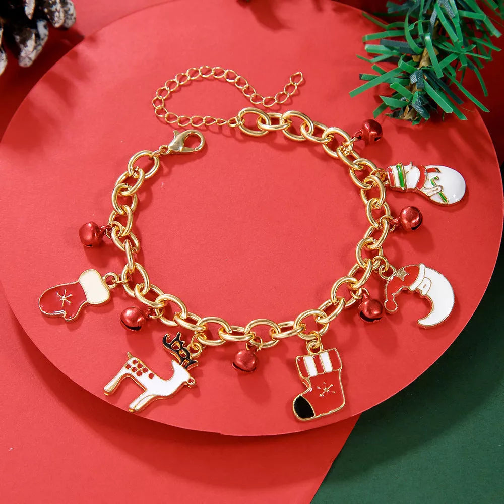 Festive Christmas Metal Chain Bracelet with Santa Claus and snowflake designs