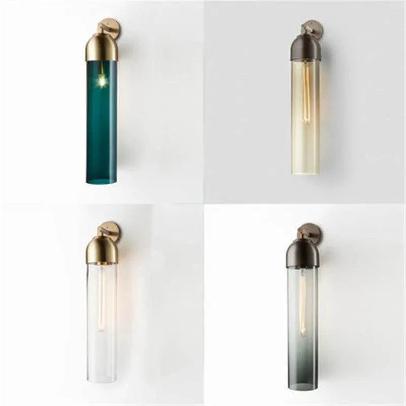 Nordic postmodern glass wall lamp in choice of five colours with 40cm long shade