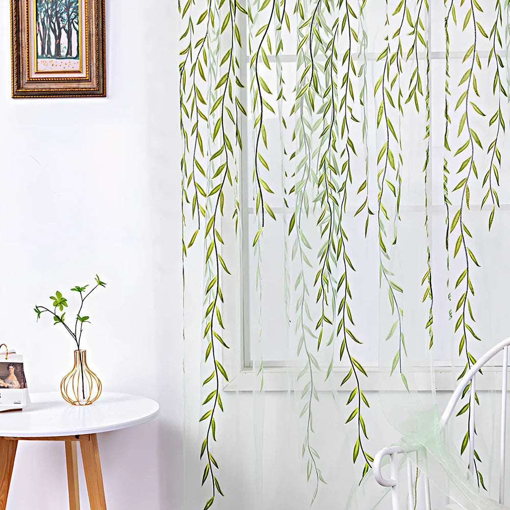 Inverted willow wicker pattern curtain with rod pocket top, polyester fibre construction in green colour option