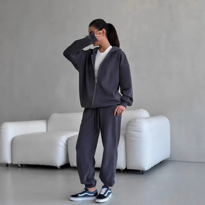 Street style long-sleeved coat and trousers two-piece set in loose fit
