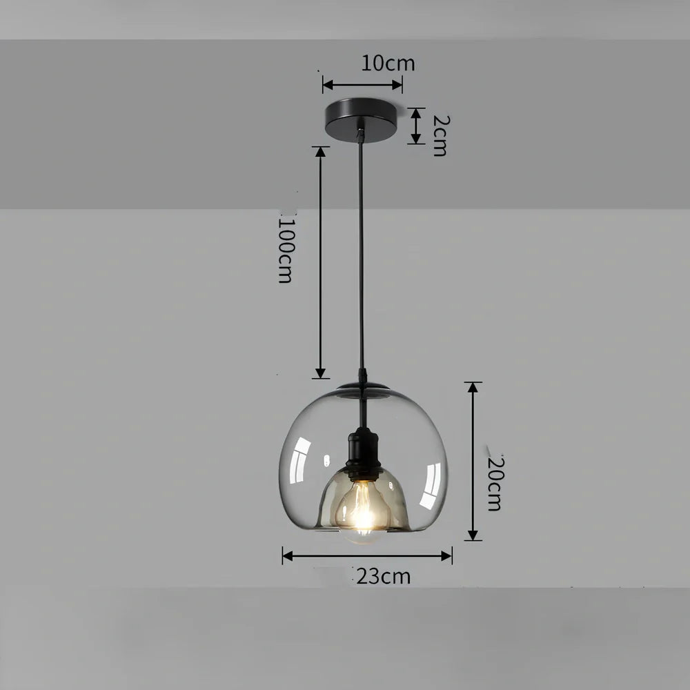 Nordic minimalist chandelier with 23cm glass shade and 100cm hanging wire in cognac colour