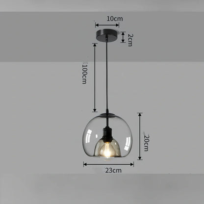 Nordic minimalist chandelier with 23cm glass shade and 100cm hanging wire in cognac colour