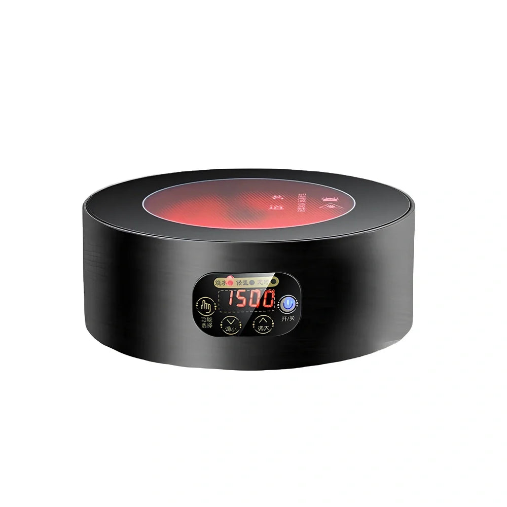 GW-T5 black electric ceramic glass mini tea stove with touch controls and 200mm x 85mm heating surface