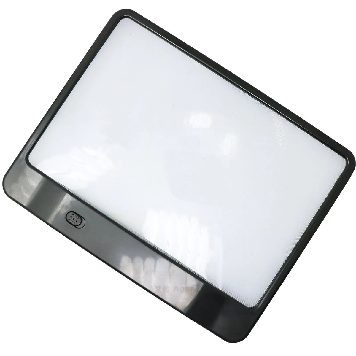 180x140mm magnifying glass with LED reading light showing 3x magnification and desktop/handheld design
