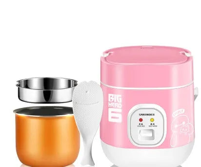 Compact round rice cooker with steam pan, non-stick inner pot, and mechanical dial, sized 160mm x 160mm x 190mm.