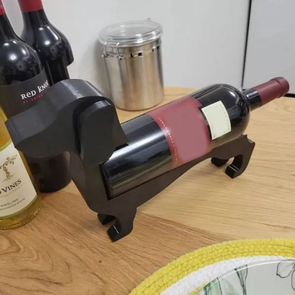Dachshund-shaped wine bottle holder in various colors for creative home decor